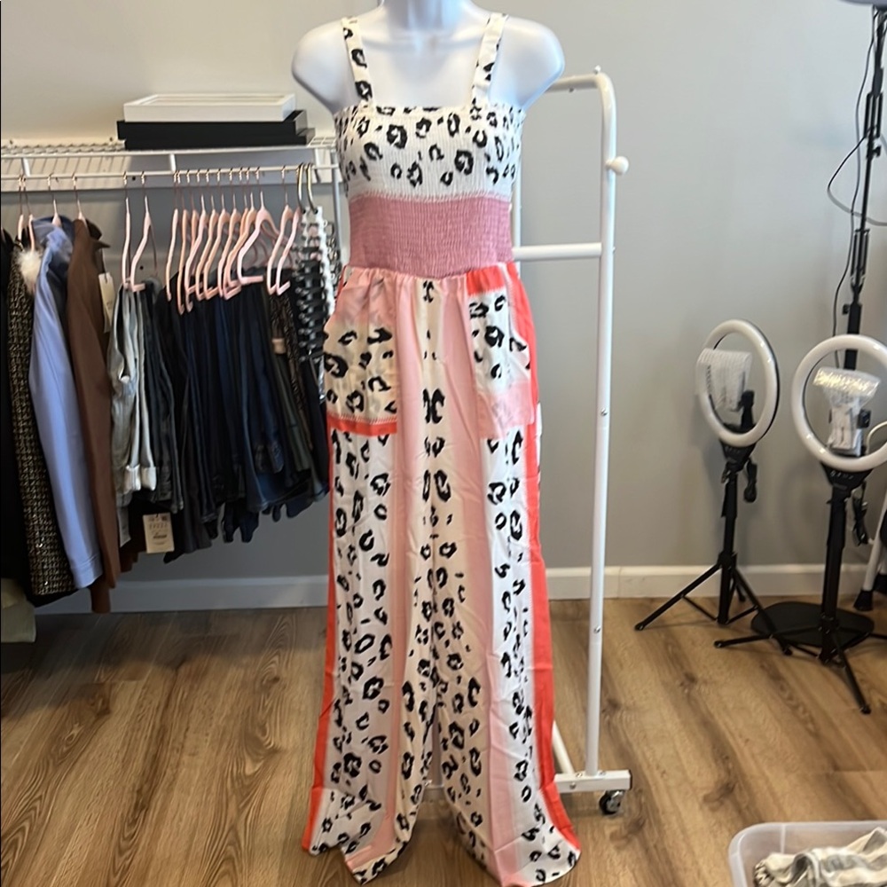 Leopard Print Pink Jumpsuit